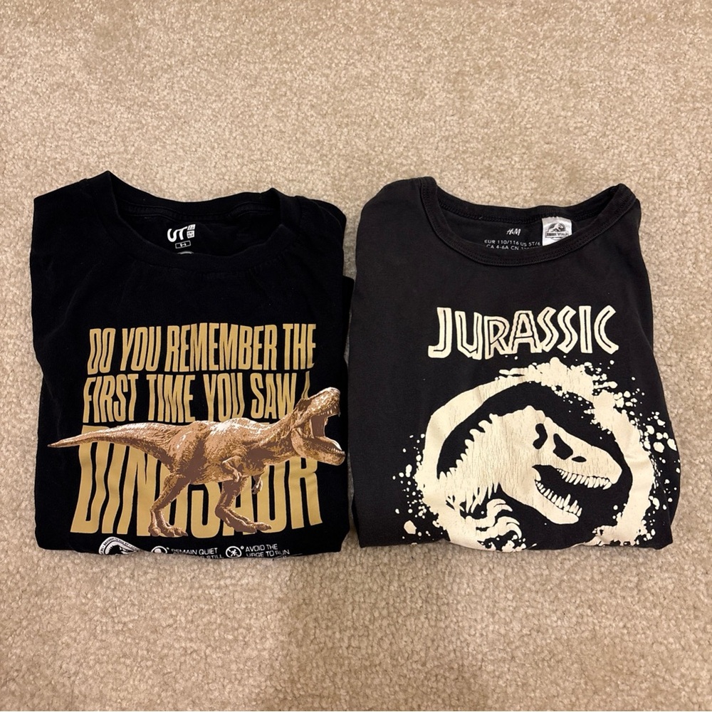 Jurassic World Lot 2 Toddler Black T-Shirt Kids Size 4-6 T-Rex Logo Uniqlo H&M